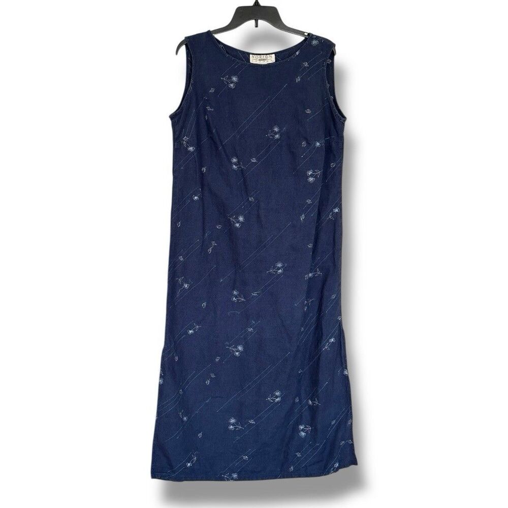 Norton Studio Women’s 100% Linen Embroidered Floral Sleeveless Dress Blue 1X